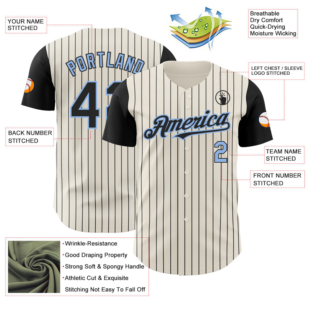 Custom Cream Black Pinstripe Light Blue Authentic Two Tone Baseball Jersey - Sky-Custom