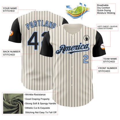Custom Cream Black Pinstripe Light Blue Authentic Two Tone Baseball Jersey - Sky-Custom