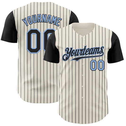 Custom Cream Black Pinstripe Light Blue Authentic Two Tone Baseball Jersey - Sky-Custom