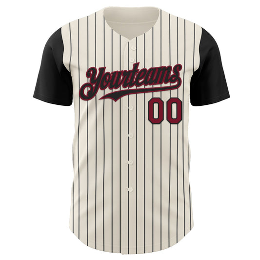 Custom Cream Black Pinstripe Crimson Authentic Two Tone Baseball Jersey - Sky-Custom