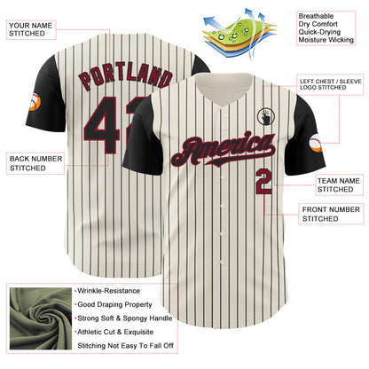 Custom Cream Black Pinstripe Crimson Authentic Two Tone Baseball Jersey - Sky-Custom