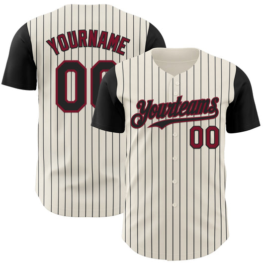 Custom Cream Black Pinstripe Crimson Authentic Two Tone Baseball Jersey - Sky-Custom
