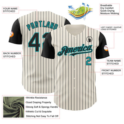 Custom Cream Black Pinstripe Teal Authentic Two Tone Baseball Jersey - Sky-Custom