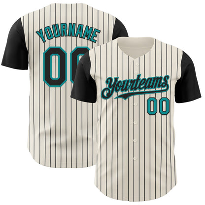 Custom Cream Black Pinstripe Teal Authentic Two Tone Baseball Jersey - Sky-Custom