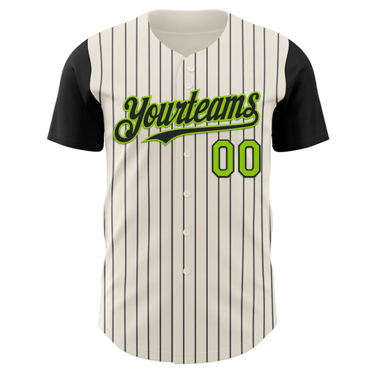 Custom Cream Black Pinstripe Neon Green Authentic Two Tone Baseball Jersey - Sky-Custom