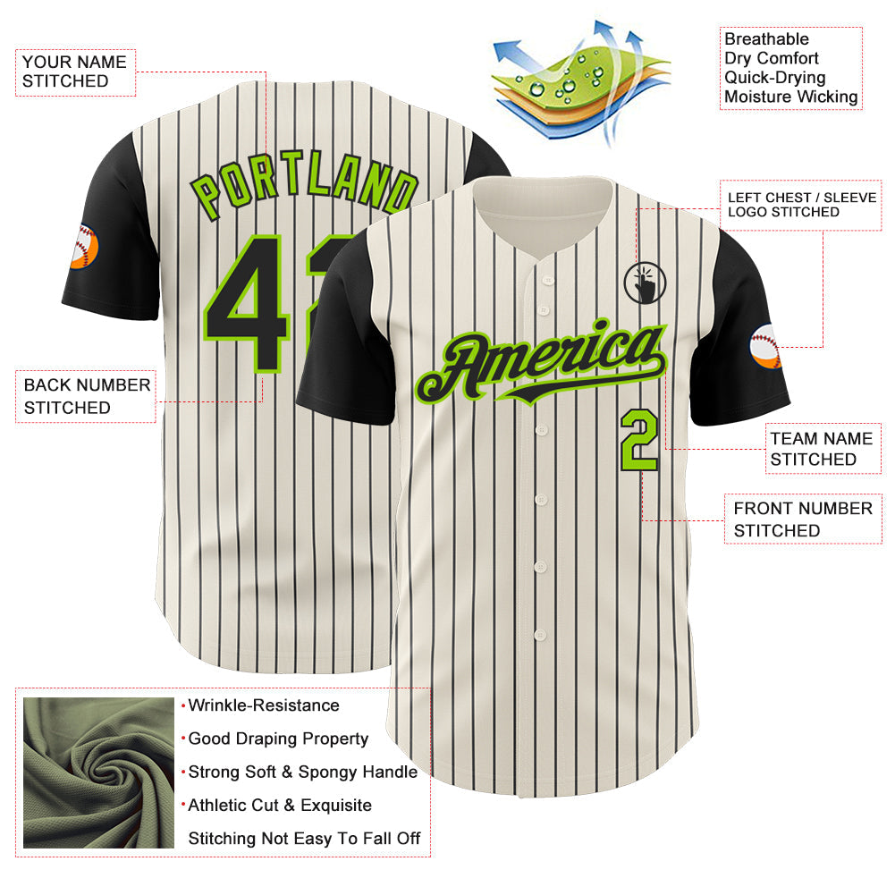 Custom Cream Black Pinstripe Neon Green Authentic Two Tone Baseball Jersey - Sky-Custom