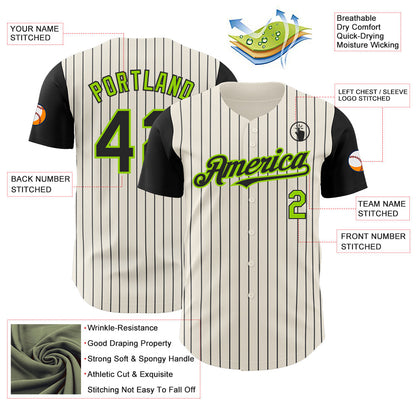 Custom Cream Black Pinstripe Neon Green Authentic Two Tone Baseball Jersey - Sky-Custom