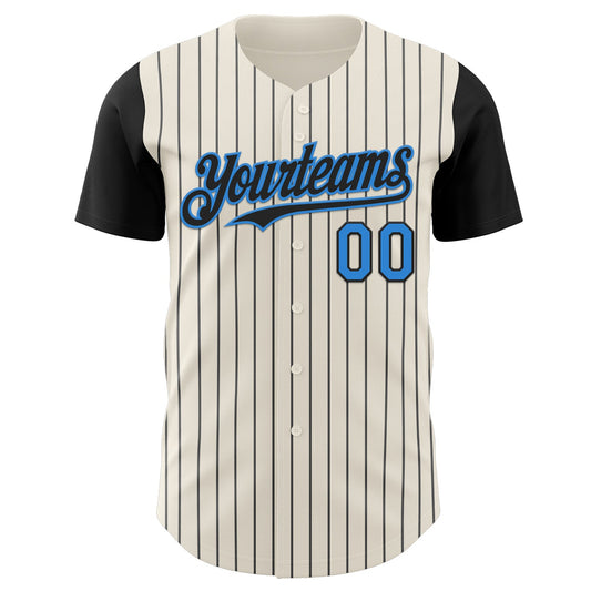 Custom Cream Black Pinstripe Electric Blue Authentic Two Tone Baseball Jersey - Sky-Custom