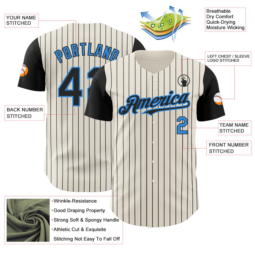 Custom Cream Black Pinstripe Electric Blue Authentic Two Tone Baseball Jersey - Sky-Custom