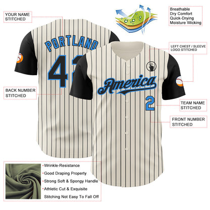 Custom Cream Black Pinstripe Electric Blue Authentic Two Tone Baseball Jersey - Sky-Custom