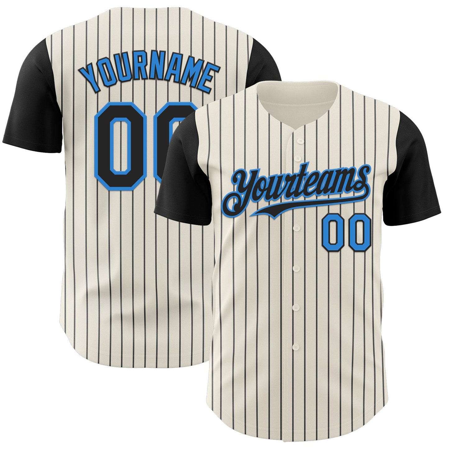 Custom Cream Black Pinstripe Electric Blue Authentic Two Tone Baseball Jersey - Sky-Custom