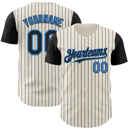Custom Cream Black Pinstripe Electric Blue Authentic Two Tone Baseball Jersey - Sky-Custom