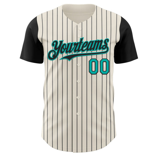 Custom Cream Black Pinstripe Aqua Authentic Two Tone Baseball Jersey - Sky-Custom