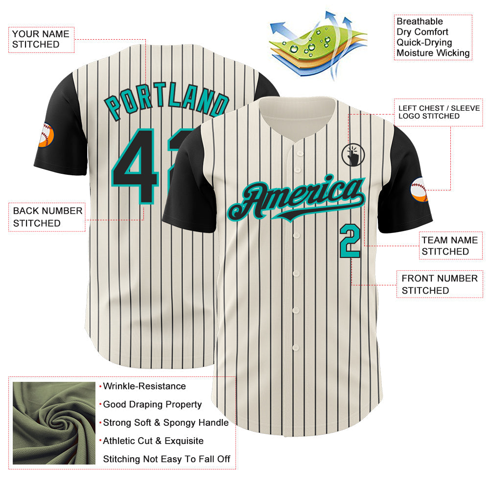 Custom Cream Black Pinstripe Aqua Authentic Two Tone Baseball Jersey - Sky-Custom