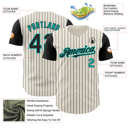Custom Cream Black Pinstripe Aqua Authentic Two Tone Baseball Jersey - Sky-Custom