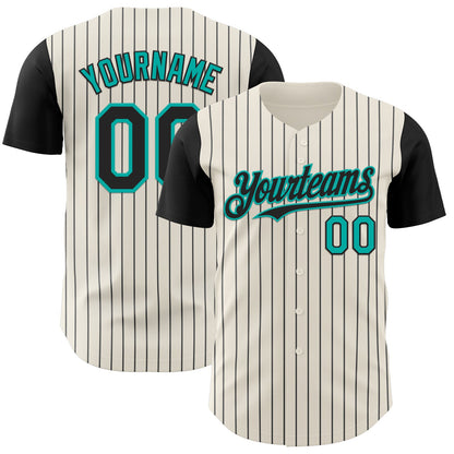 Custom Cream Black Pinstripe Aqua Authentic Two Tone Baseball Jersey - Sky-Custom