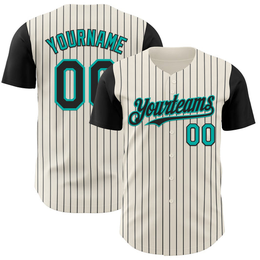 Custom Cream Black Pinstripe Aqua Authentic Two Tone Baseball Jersey - Sky-Custom