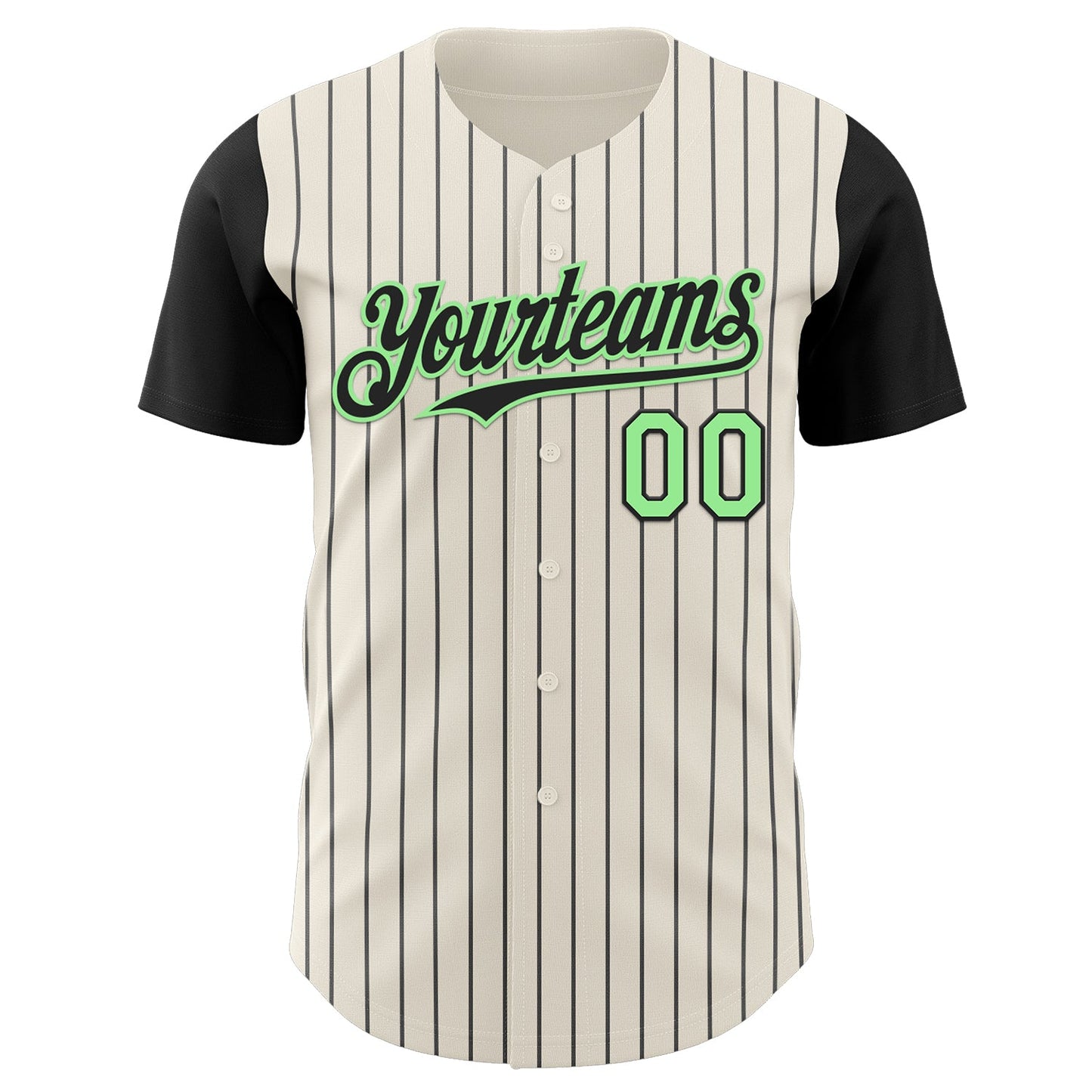 Custom Cream Black Pinstripe Pea Green Authentic Two Tone Baseball Jersey - Sky-Custom