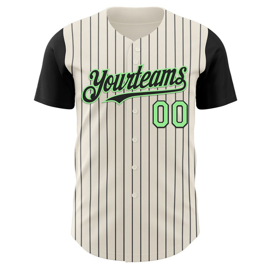 Custom Cream Black Pinstripe Pea Green Authentic Two Tone Baseball Jersey - Sky-Custom