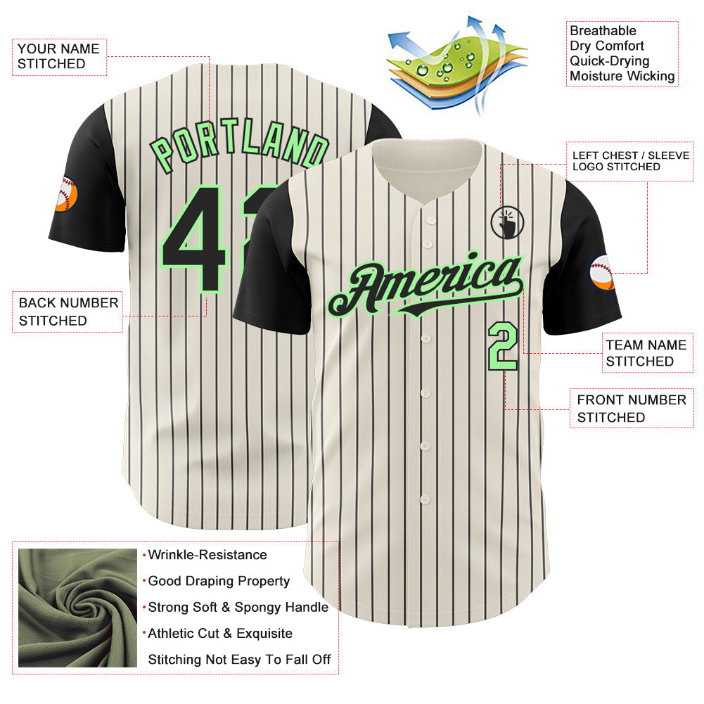 Custom Cream Black Pinstripe Pea Green Authentic Two Tone Baseball Jersey - Sky-Custom