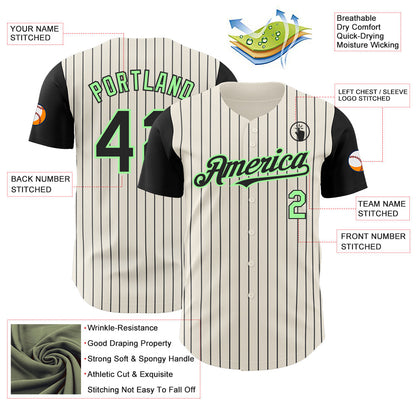 Custom Cream Black Pinstripe Pea Green Authentic Two Tone Baseball Jersey - Sky-Custom