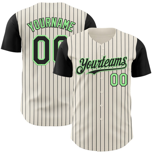 Custom Cream Black Pinstripe Pea Green Authentic Two Tone Baseball Jersey - Sky-Custom