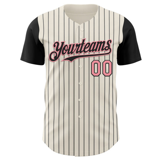 Custom Cream Black Pinstripe Medium Pink Authentic Two Tone Baseball Jersey - Sky-Custom