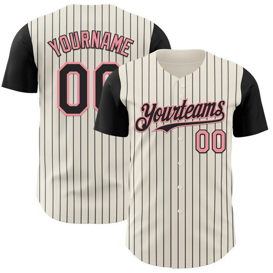 Custom Cream Black Pinstripe Medium Pink Authentic Two Tone Baseball Jersey - Sky-Custom