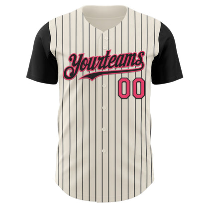 Custom Cream Black Pinstripe Neon Pink Authentic Two Tone Baseball Jersey - Sky-Custom