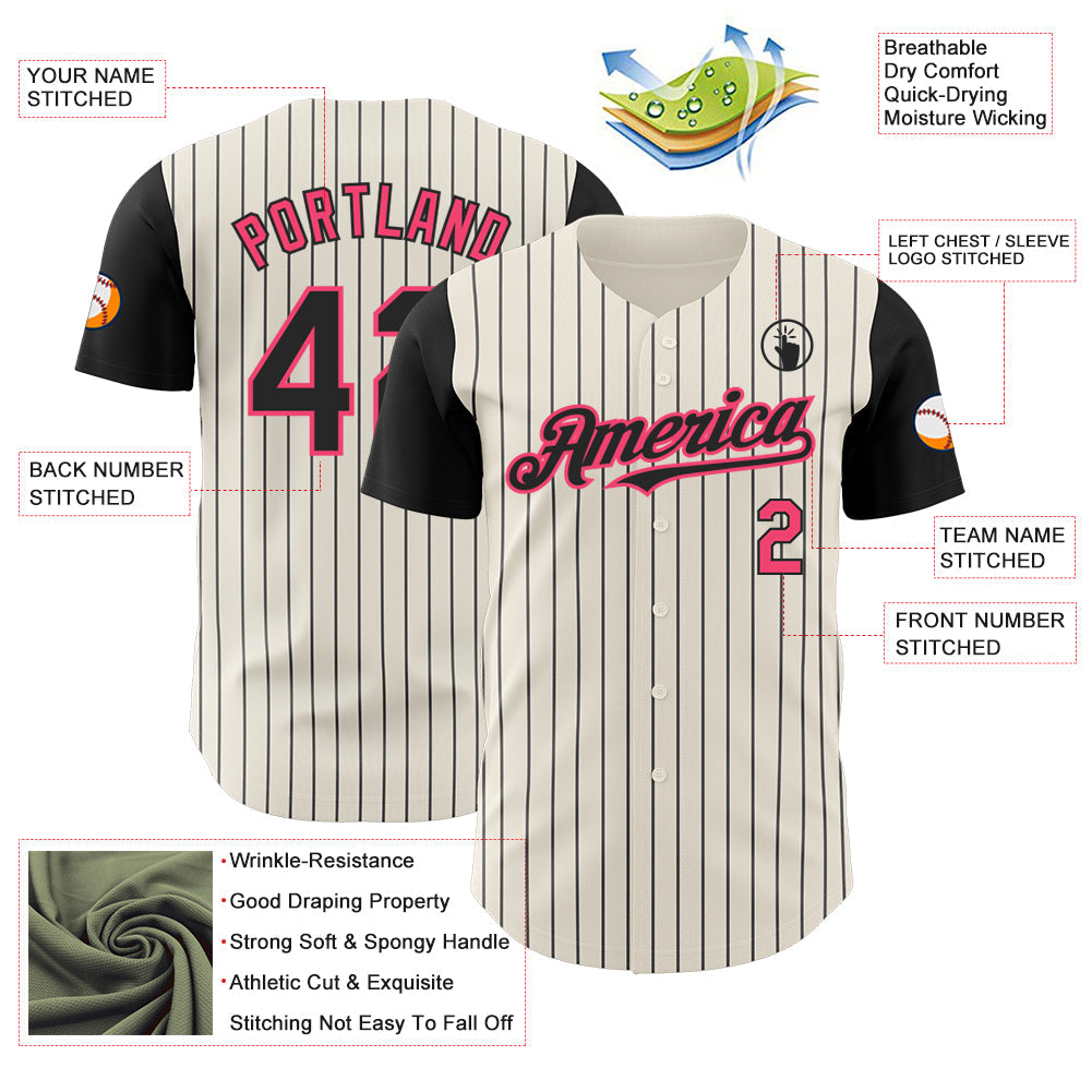 Custom Cream Black Pinstripe Neon Pink Authentic Two Tone Baseball Jersey - Sky-Custom