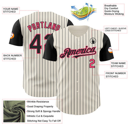 Custom Cream Black Pinstripe Neon Pink Authentic Two Tone Baseball Jersey - Sky-Custom