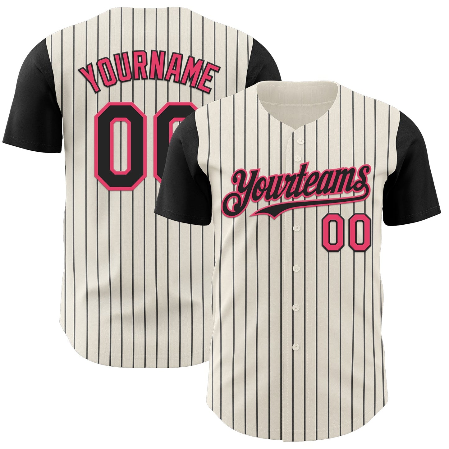 Custom Cream Black Pinstripe Neon Pink Authentic Two Tone Baseball Jersey - Sky-Custom