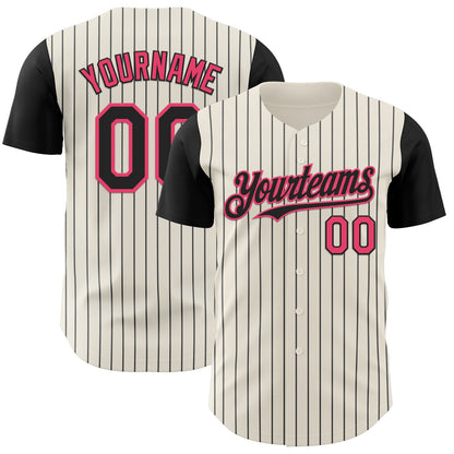 Custom Cream Black Pinstripe Neon Pink Authentic Two Tone Baseball Jersey - Sky-Custom