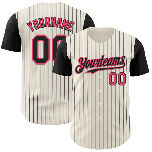 Custom Cream Black Pinstripe Neon Pink Authentic Two Tone Baseball Jersey - Sky-Custom