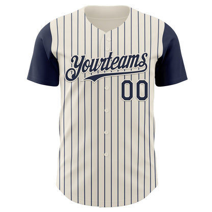 Custom Cream Navy Pinstripe Navy Authentic Two Tone Baseball Jersey - Sky-Custom