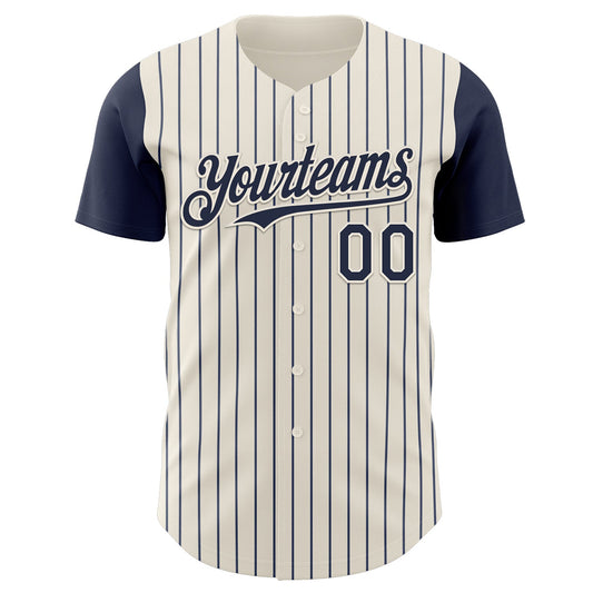 Custom Cream Navy Pinstripe Navy Authentic Two Tone Baseball Jersey - Sky-Custom