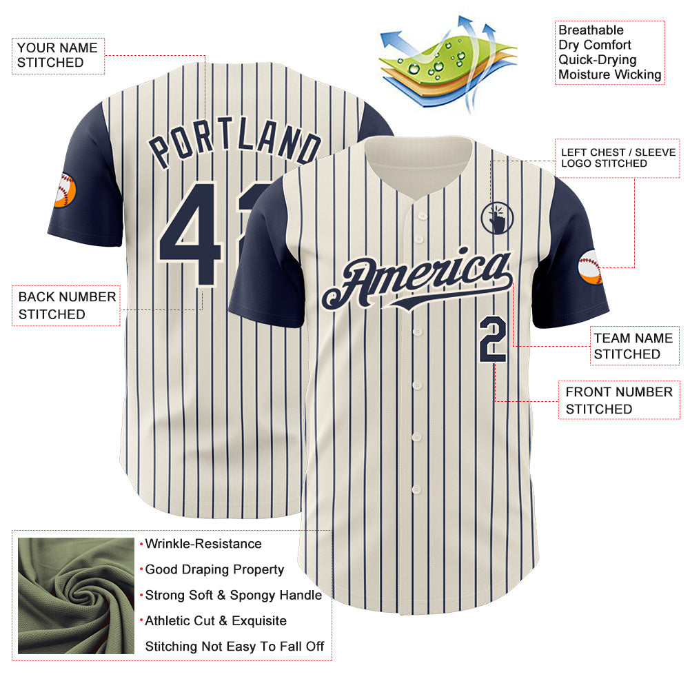 Custom Cream Navy Pinstripe Navy Authentic Two Tone Baseball Jersey - Sky-Custom
