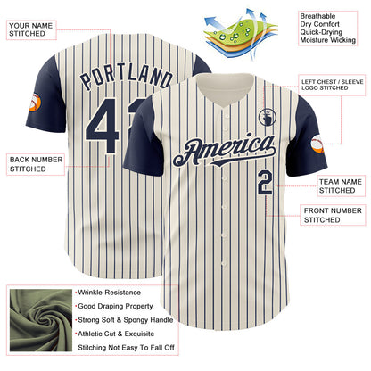 Custom Cream Navy Pinstripe Navy Authentic Two Tone Baseball Jersey - Sky-Custom