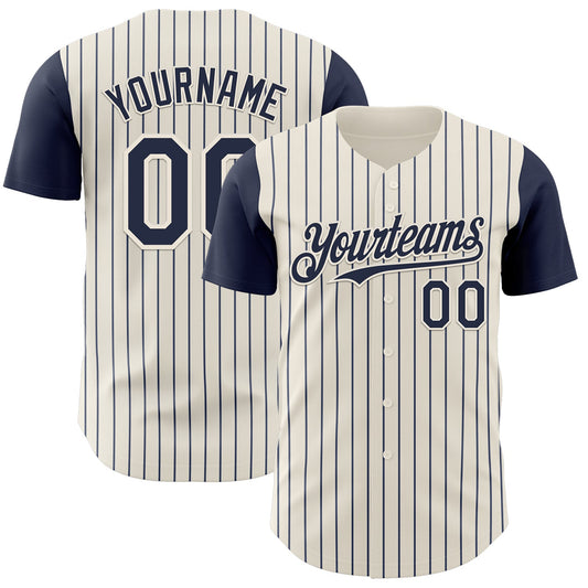 Custom Cream Navy Pinstripe Navy Authentic Two Tone Baseball Jersey - Sky-Custom