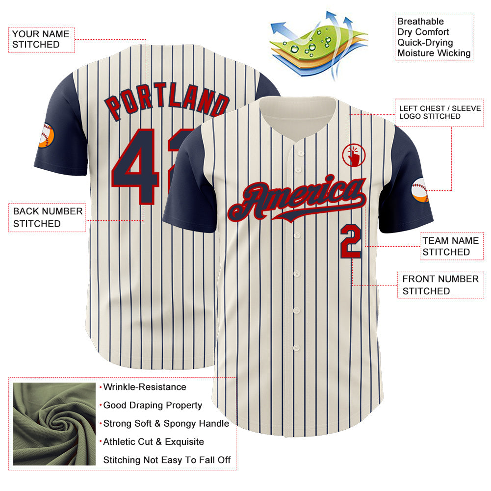 Custom Cream Navy Pinstripe Red Authentic Two Tone Baseball Jersey - Sky-Custom