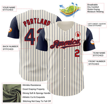 Custom Cream Navy Pinstripe Red Authentic Two Tone Baseball Jersey - Sky-Custom