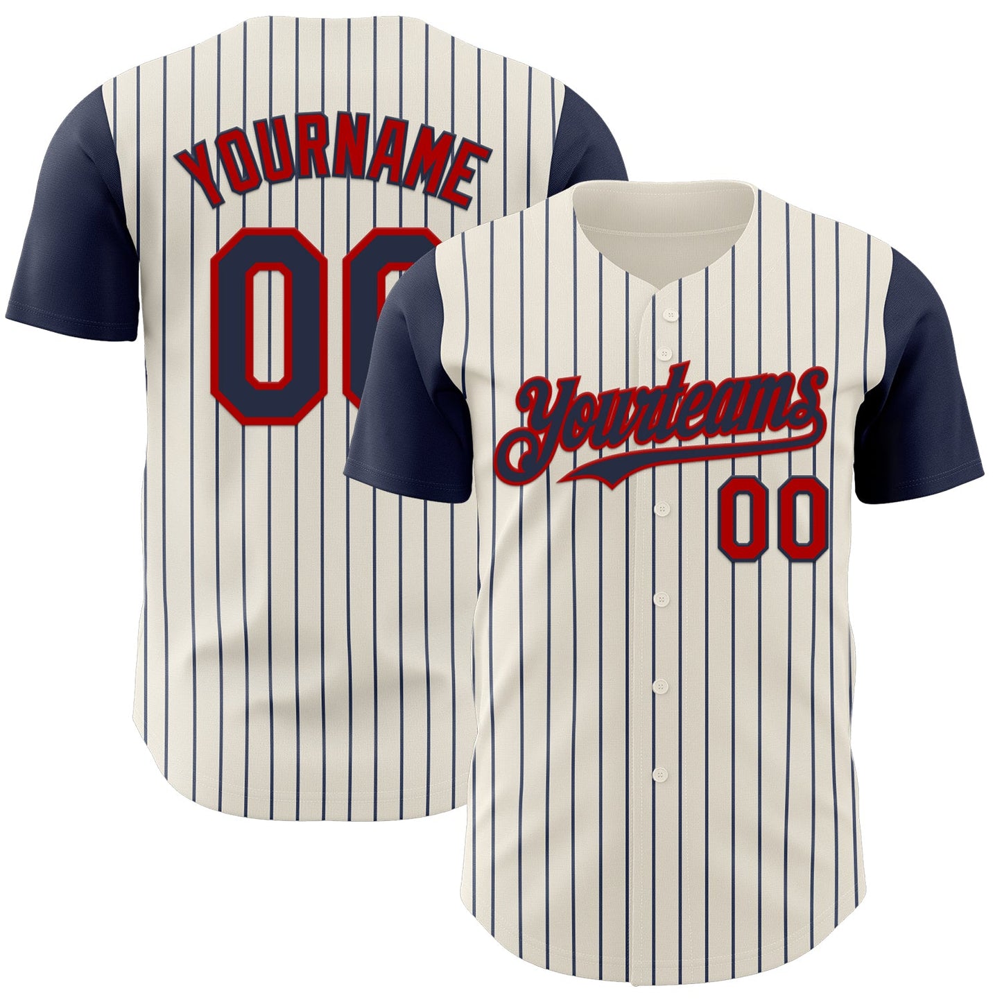 Custom Cream Navy Pinstripe Red Authentic Two Tone Baseball Jersey - Sky-Custom