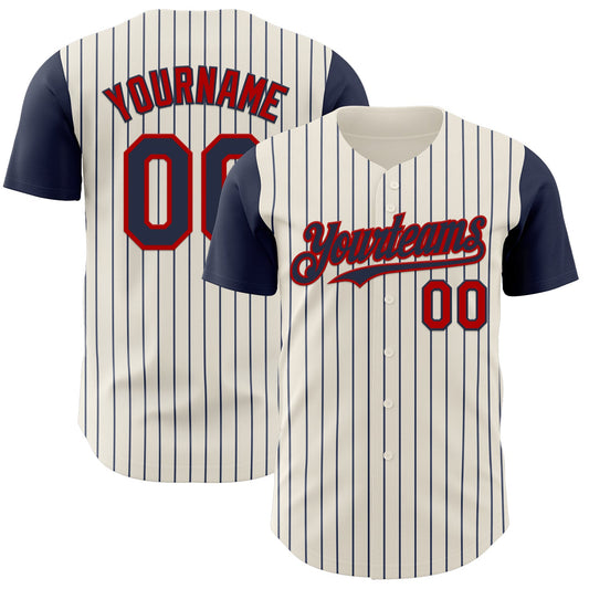 Custom Cream Navy Pinstripe Red Authentic Two Tone Baseball Jersey - Sky-Custom