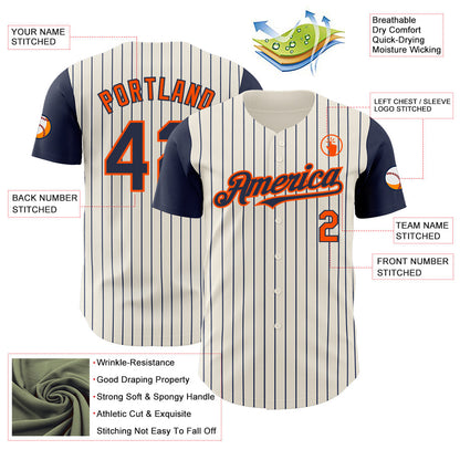 Custom Cream Navy Pinstripe Orange Authentic Two Tone Baseball Jersey - Sky-Custom