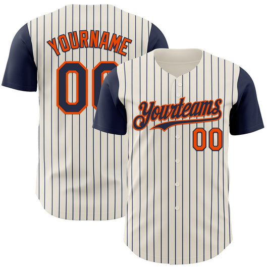 Custom Cream Navy Pinstripe Orange Authentic Two Tone Baseball Jersey - Sky-Custom