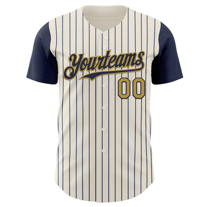 Custom Cream Navy Pinstripe Old Gold Authentic Two Tone Baseball Jersey - Sky-Custom