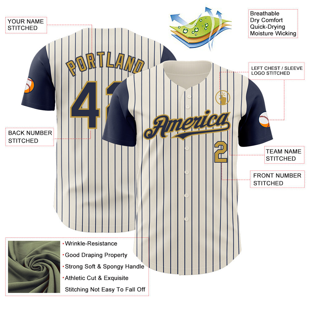 Custom Cream Navy Pinstripe Old Gold Authentic Two Tone Baseball Jersey - Sky-Custom