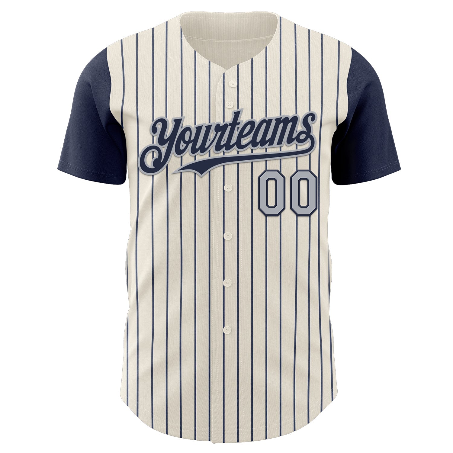 Custom Cream Navy Pinstripe Gray Authentic Two Tone Baseball Jersey - Sky-Custom