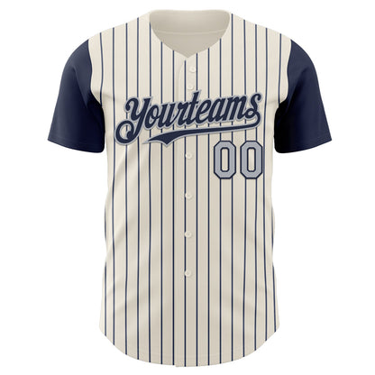 Custom Cream Navy Pinstripe Gray Authentic Two Tone Baseball Jersey - Sky-Custom