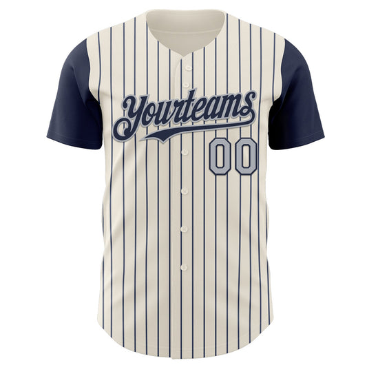 Custom Cream Navy Pinstripe Gray Authentic Two Tone Baseball Jersey - Sky-Custom